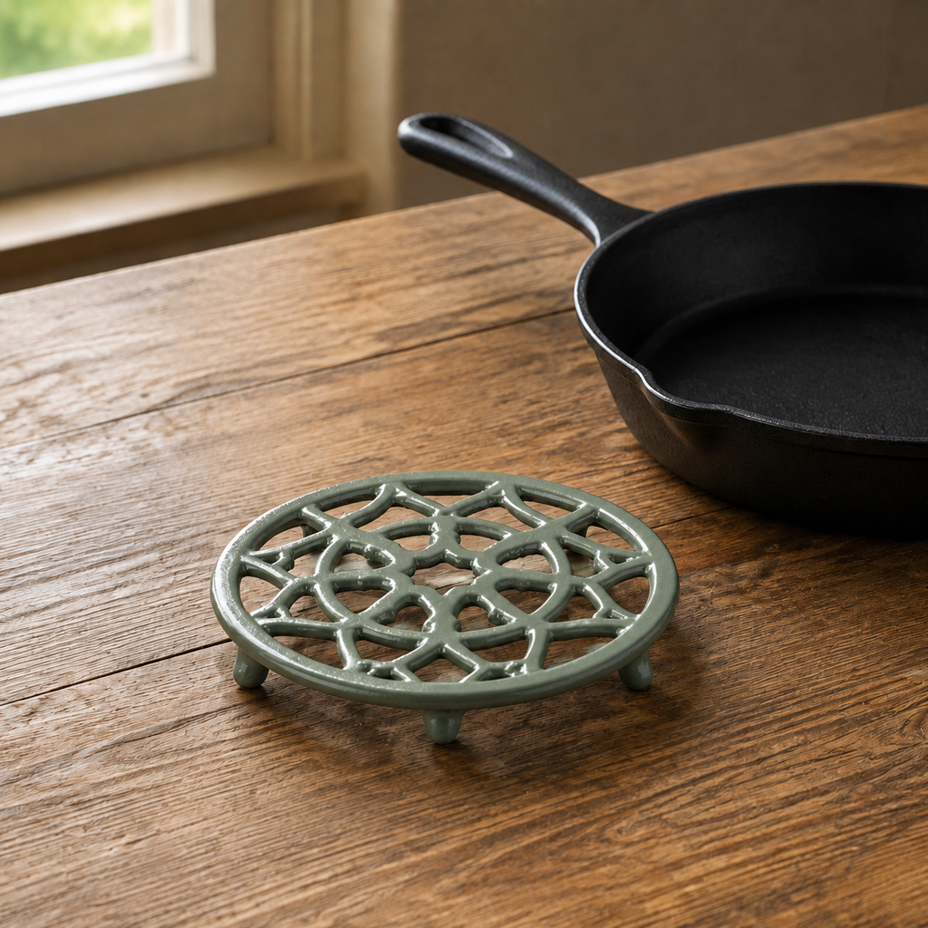 Bench Trivet in Sage, lifestyle view