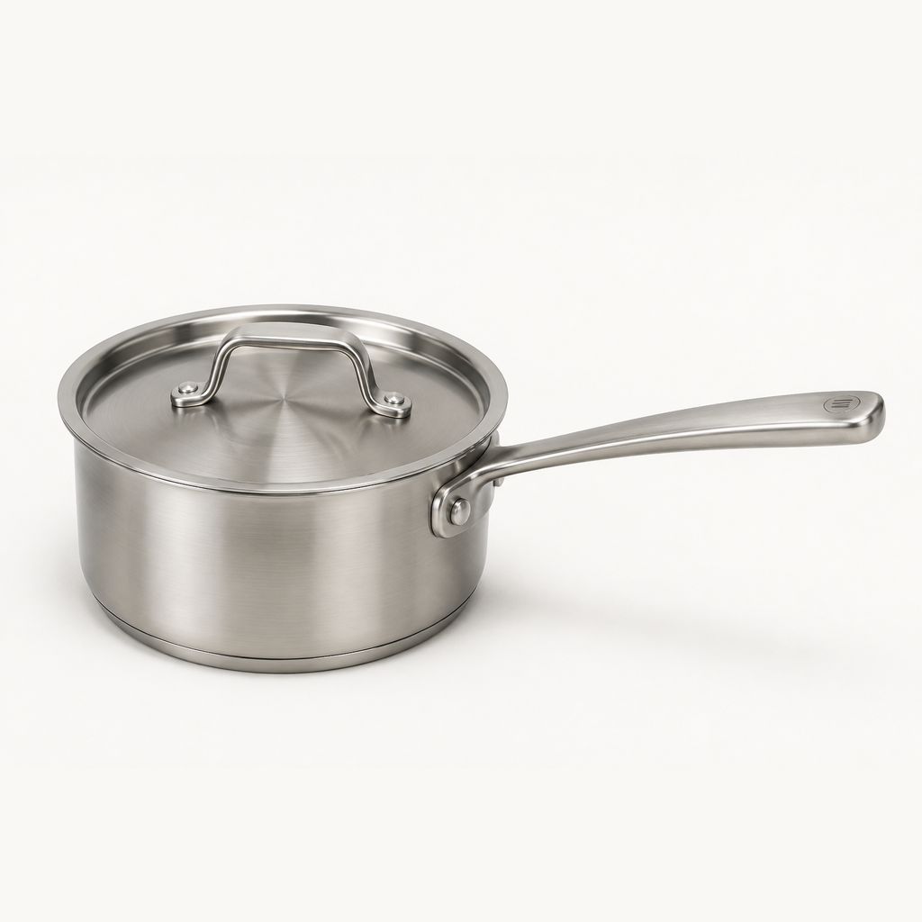 Bright Saucepan 2 qt in Steel, three-quarter view