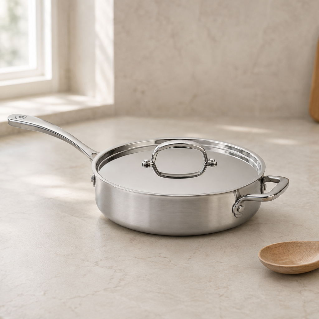Bright Saute Pan 3 qt in Steel, lifestyle view
