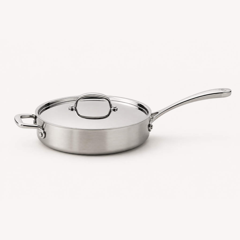Bright Saute Pan 3 qt in Steel, side view