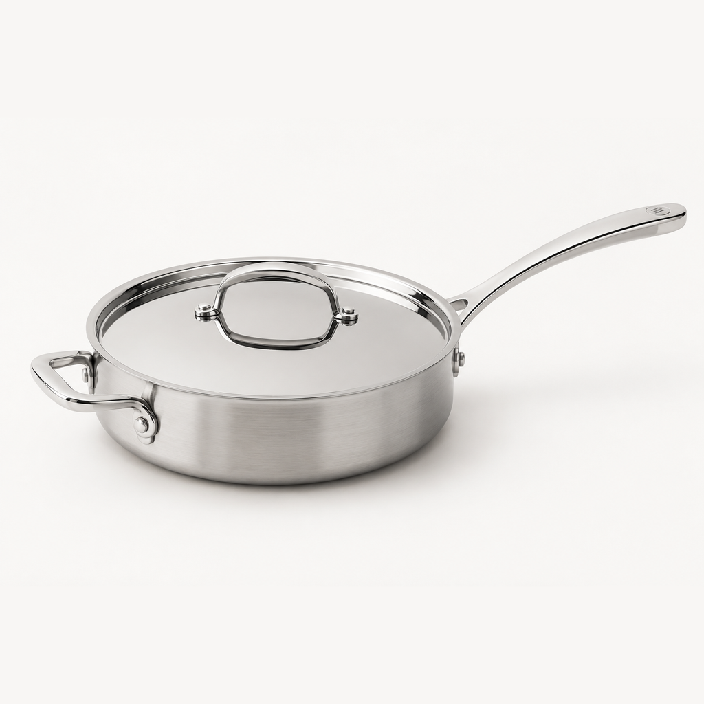 Bright Saute Pan 3 qt in Steel, three-quarter view