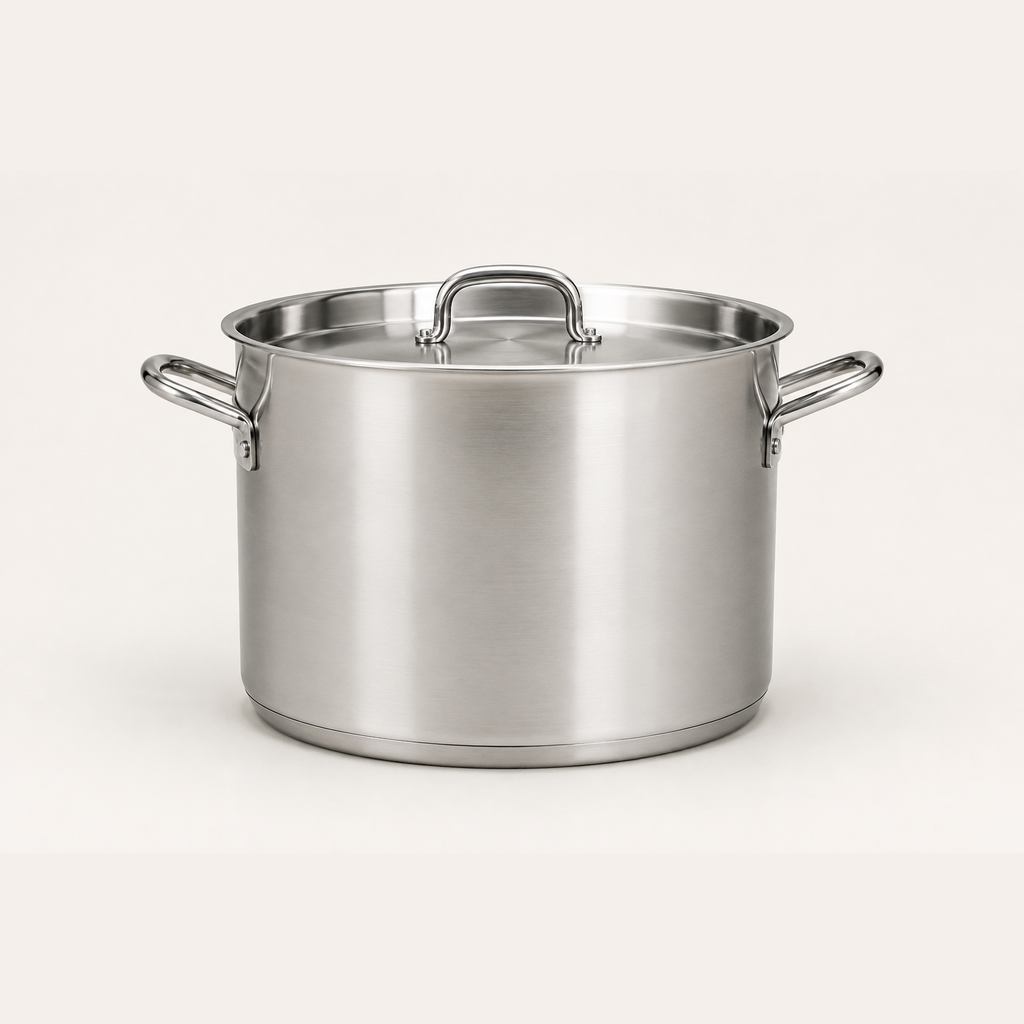 Bright Stockpot 8 qt in Steel, side view