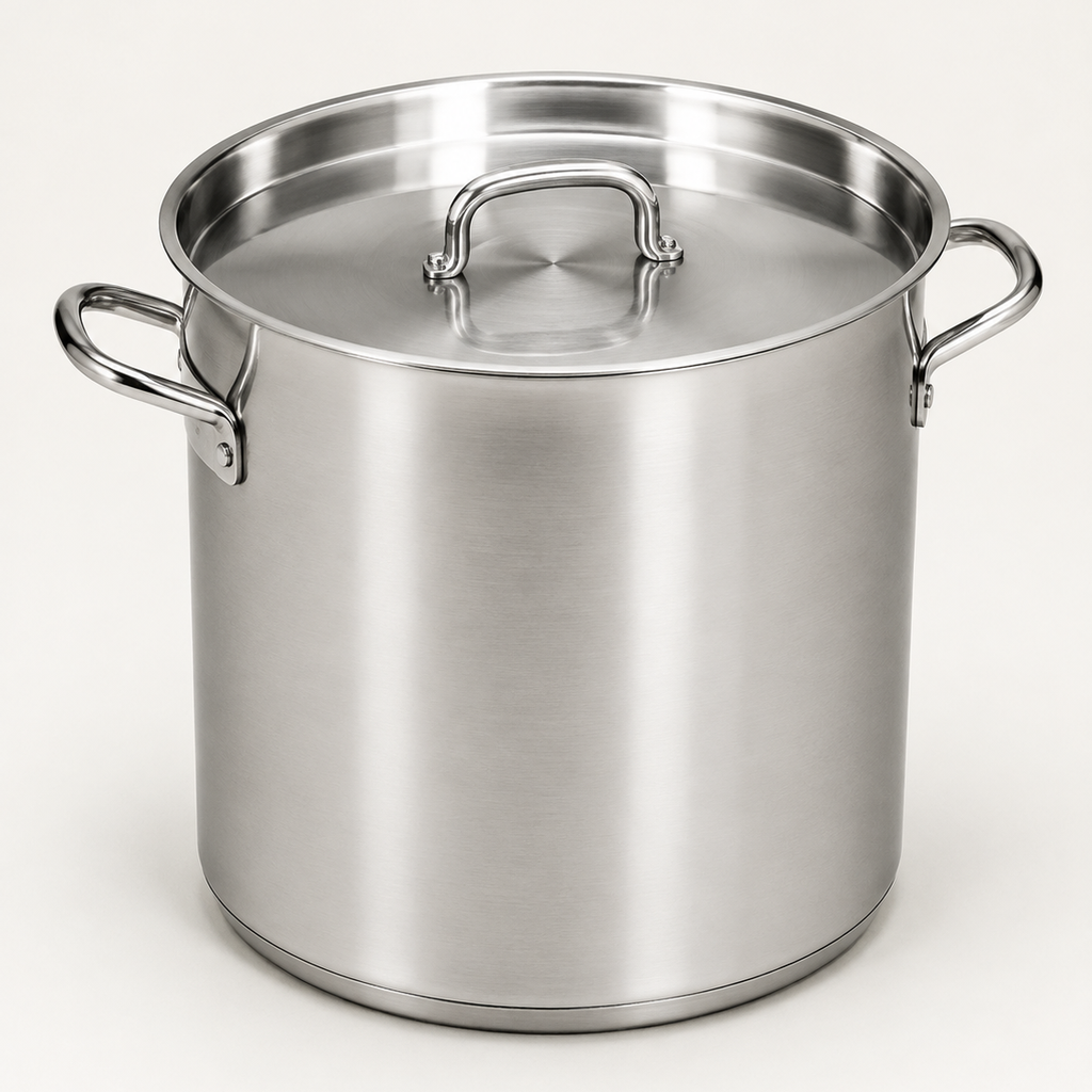 Bright Stockpot 8 qt in Steel, three-quarter view