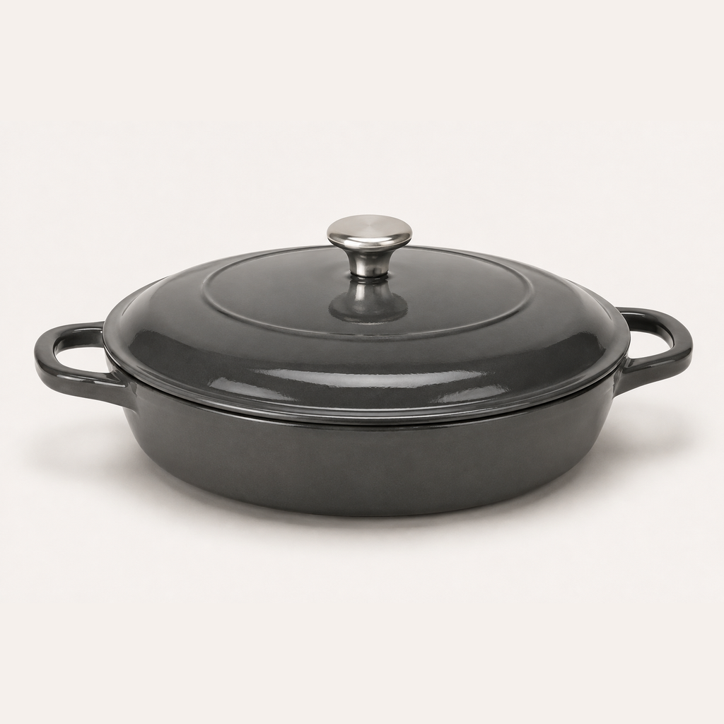 Hearth Braiser 3.5 qt in Flint, three-quarter view