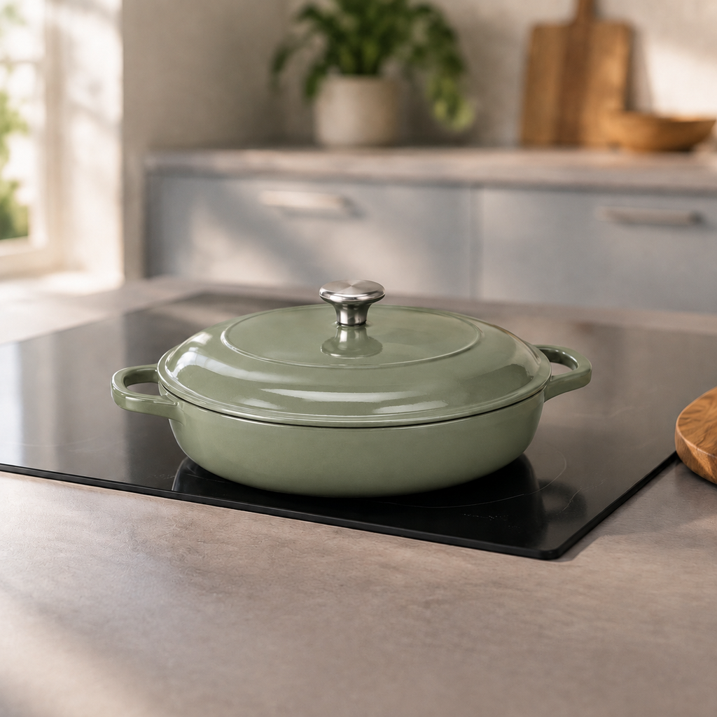 Hearth Braiser 3.5 qt in Sage, lifestyle view