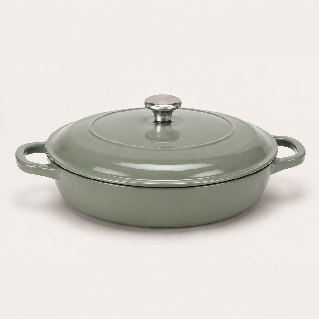 Hearth Braiser 3.5 qt in Sage, three-quarter view