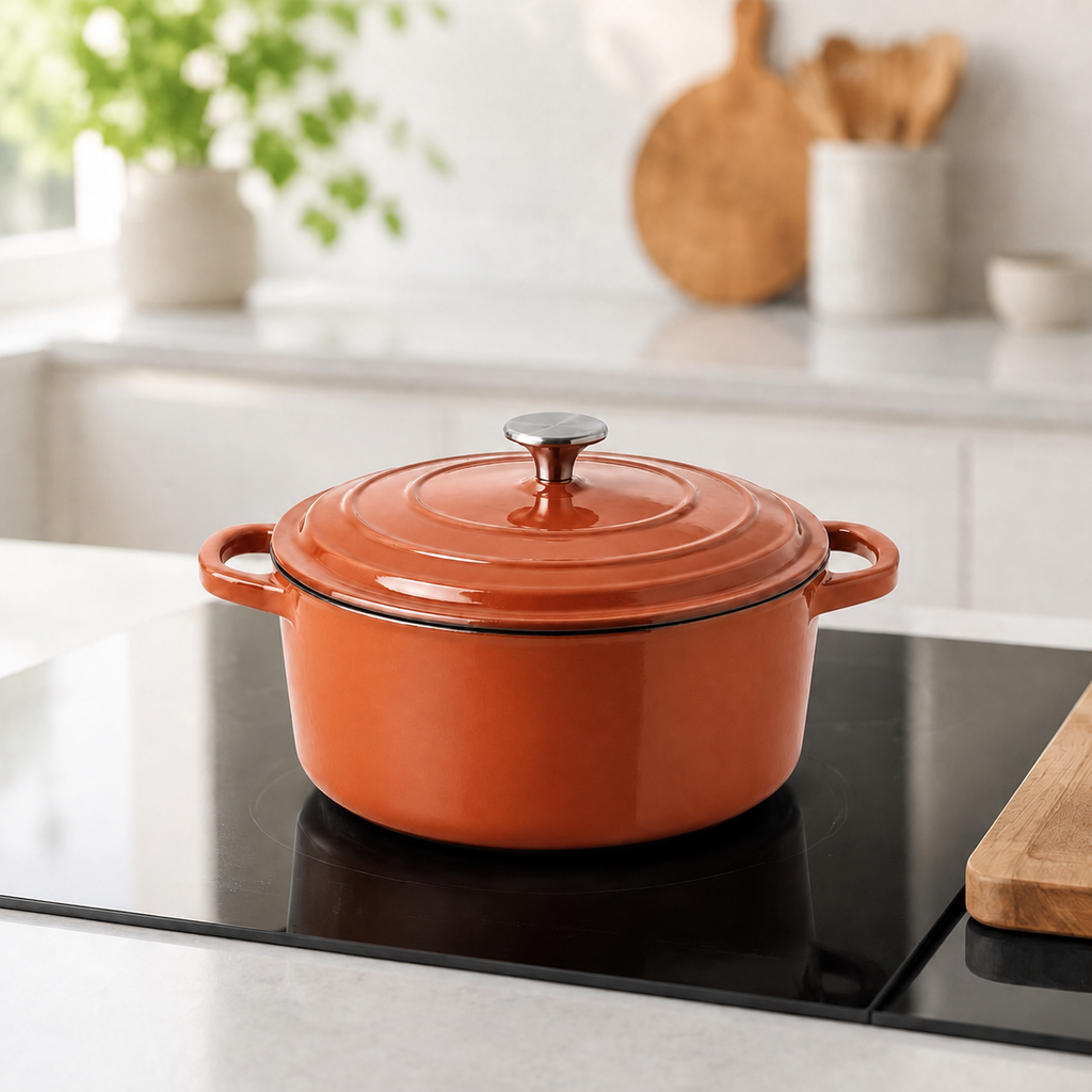 Hearth Dutch Oven 3.5 qt in Clay, lifestyle view