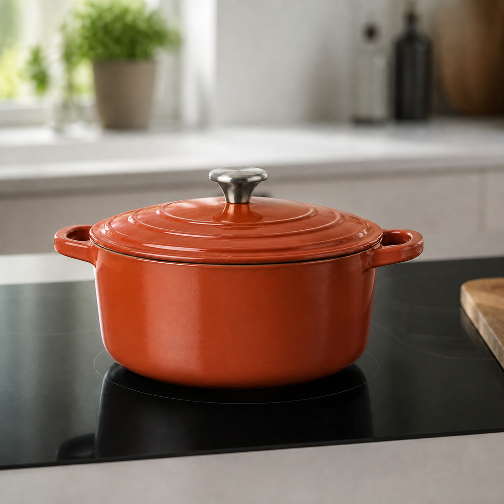 Hearth Dutch Oven 5.5 qt in Clay, lifestyle view