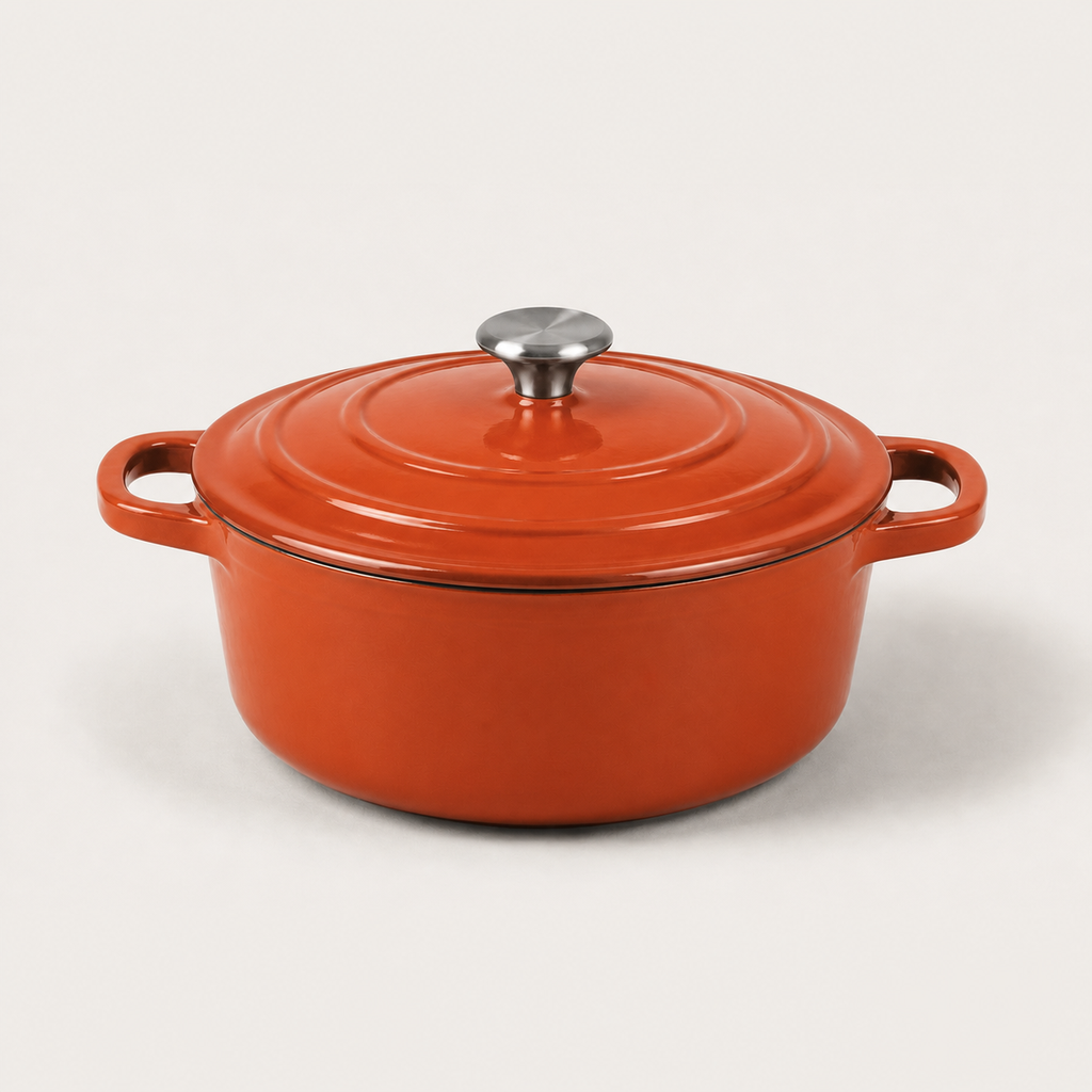 Hearth Dutch Oven 7.5 qt in Clay, three-quarter view
