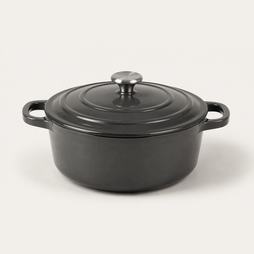 Hearth Dutch Oven 7.5 qt in Flint, three-quarter view